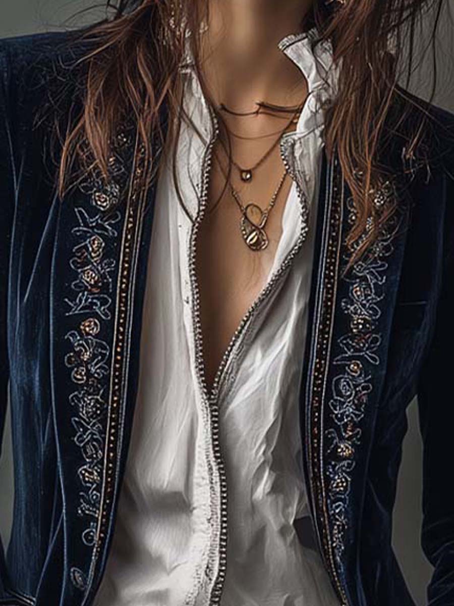 Chiara | Chaqueta larga vintage bordada