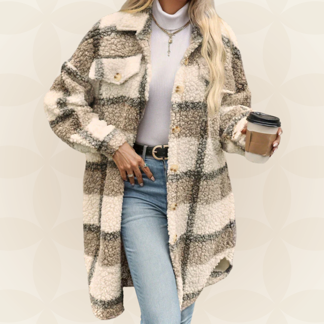 Regina | Abrigo de cuadros suave con efecto teddy