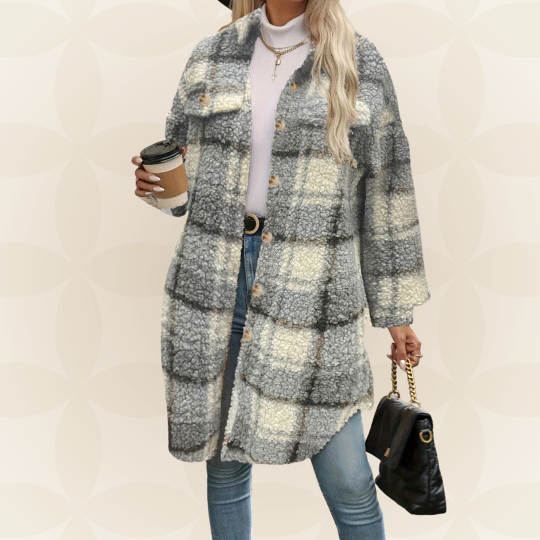 Regina | Abrigo de cuadros suave con efecto teddy