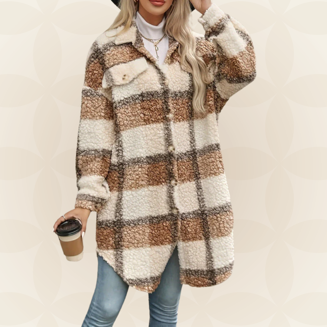 Regina | Abrigo de cuadros suave con efecto teddy